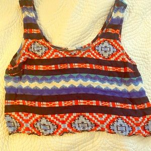 Blue red white Aztec looking LA Hearts crop top